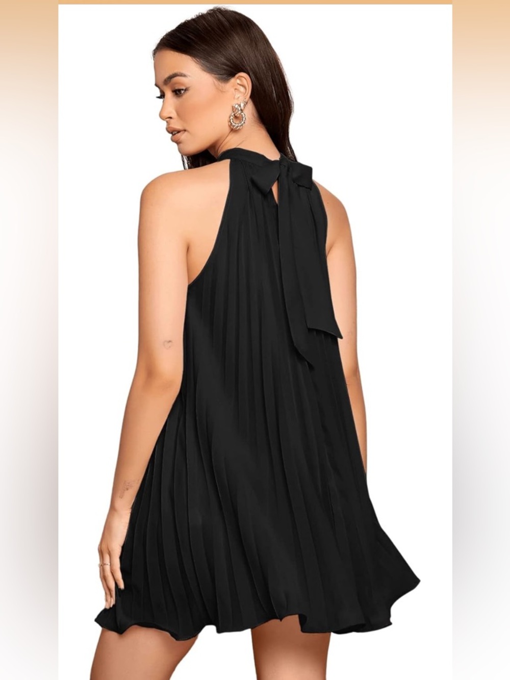 Black Pleated Halter Swing Dress - Women XL - Picture 2 of 4